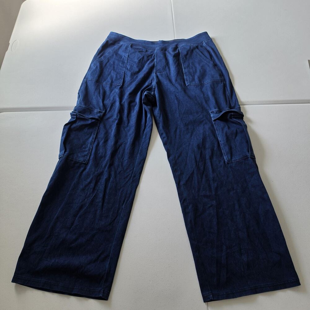 Halara Cargo Pants Womens 3X Blue Denim Wide Leg Pull On Elastic Waist Casual
